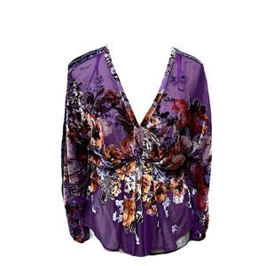 Free People floral velvet embroidered chiffon blouse top